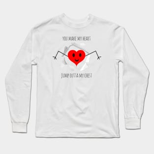 Valentine's day heart jumping out of chest Long Sleeve T-Shirt